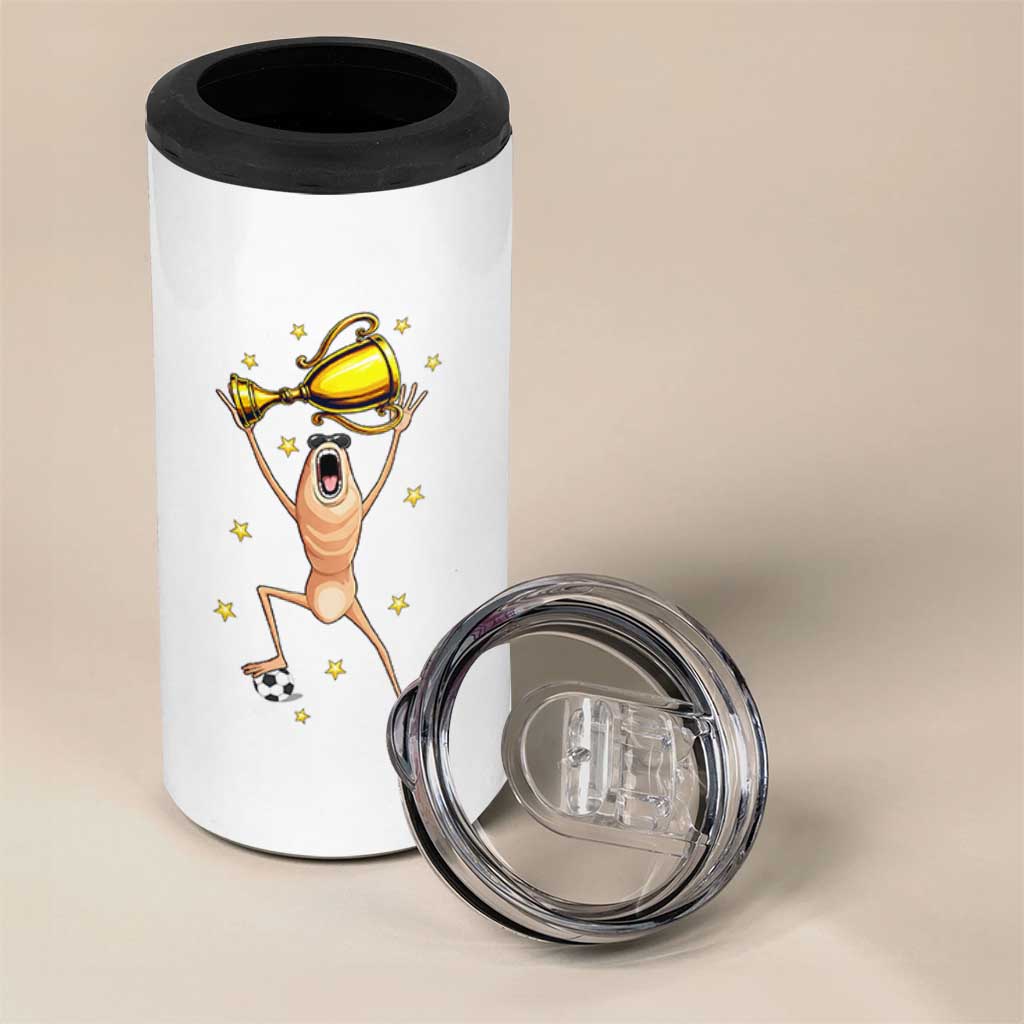 Funny Marcus The Worm Soccer Champion 4 in 1 Can Cooler Tumbler Soccer Lover