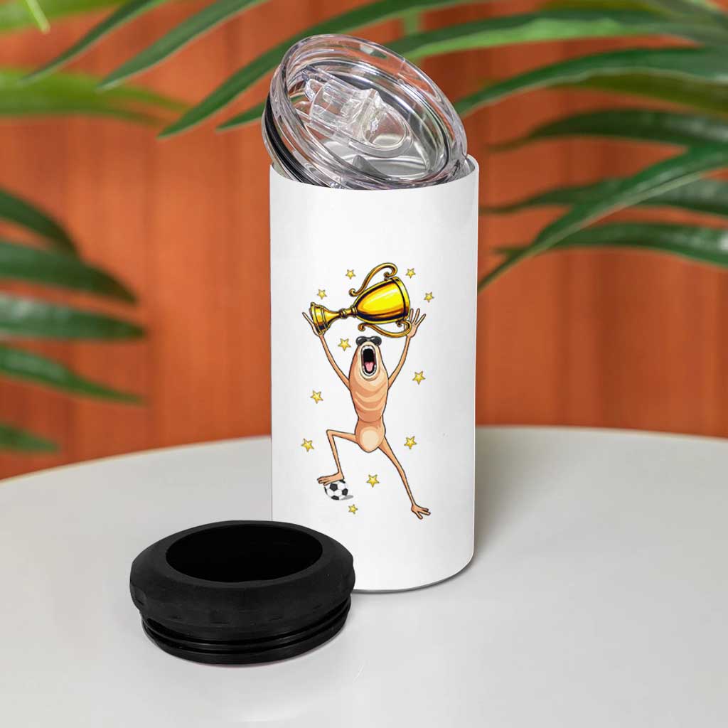 Funny Marcus The Worm Soccer Champion 4 in 1 Can Cooler Tumbler Soccer Lover