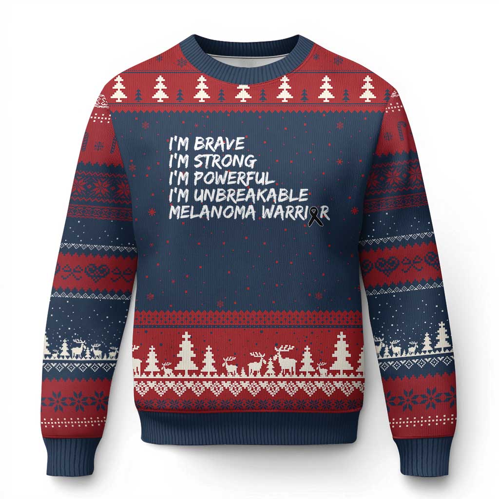 I Am Brave Strong Powerful Unbreakable Ugly Christmas Sweater Melanoma Warrior Support