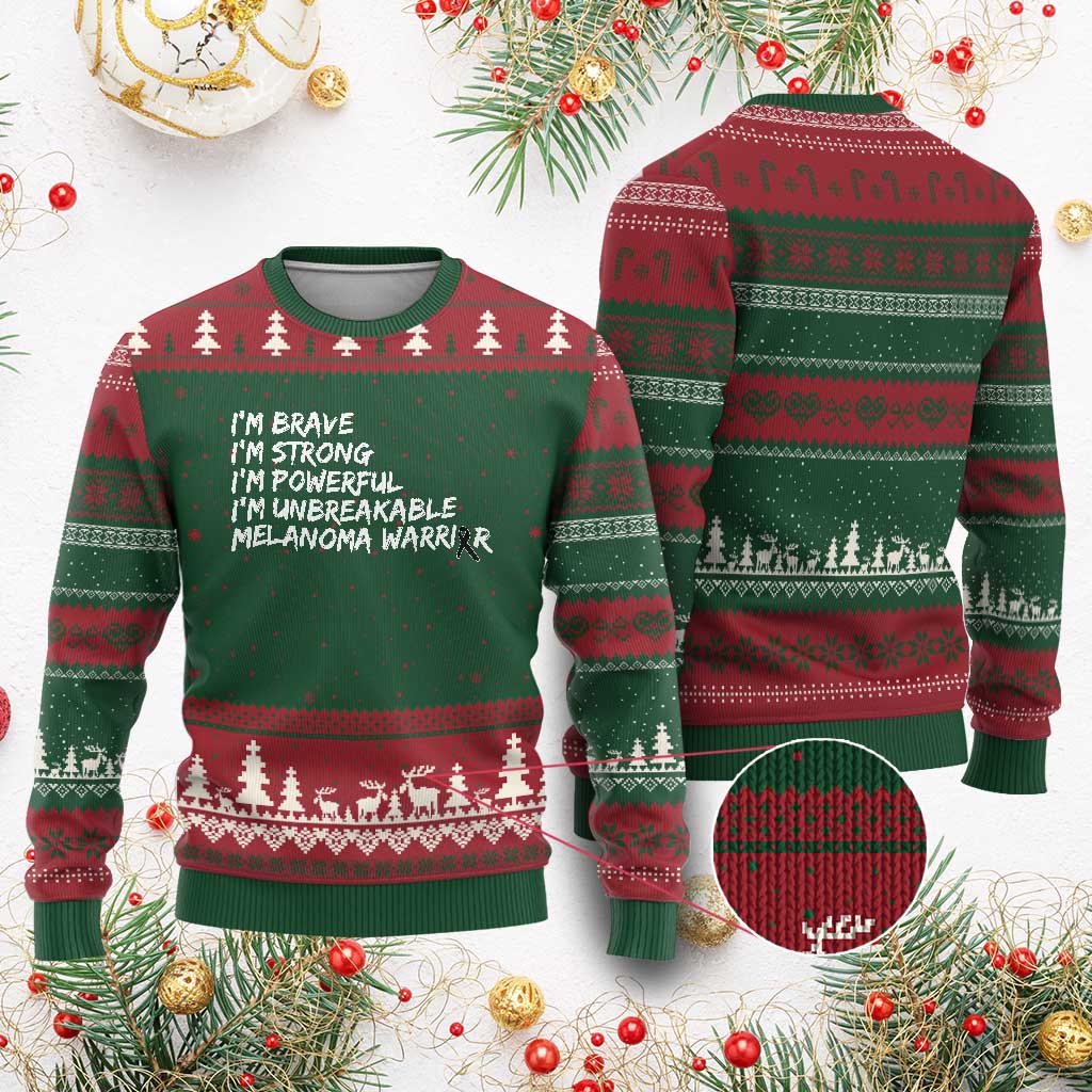 I Am Brave Strong Powerful Unbreakable Ugly Christmas Sweater Melanoma Warrior Support