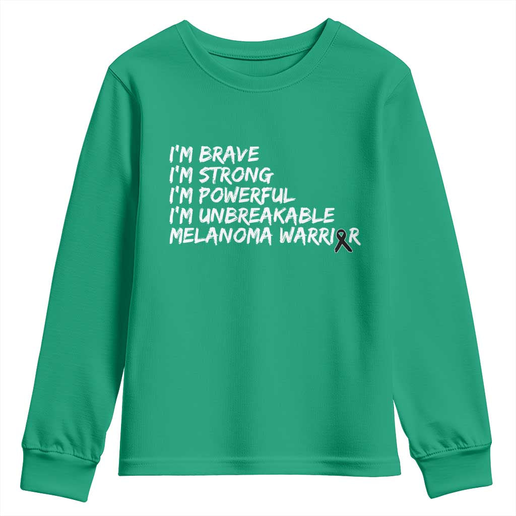 I Am Brave Strong Powerful Unbreakable Youth Sweatshirt Melanoma Warrior Support