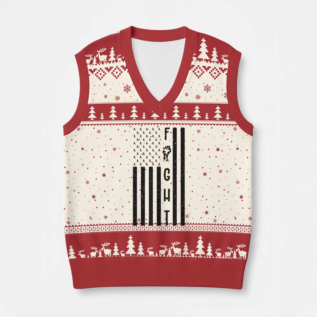 Fight Skin Cancer Melanoma Fighter USA Flag V-Neck Knit Sweater Vest