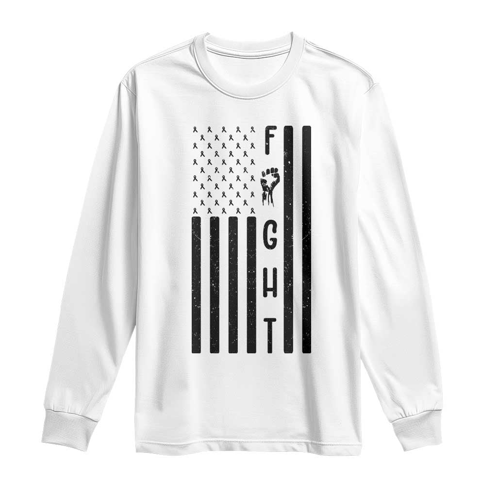 Fight Skin Cancer Melanoma Fighter USA Flag Long Sleeve Shirt