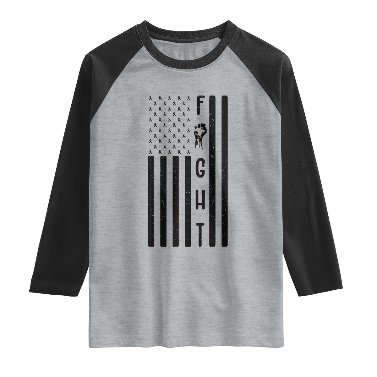 Fight Skin Cancer Melanoma Fighter USA Flag Raglan Shirt