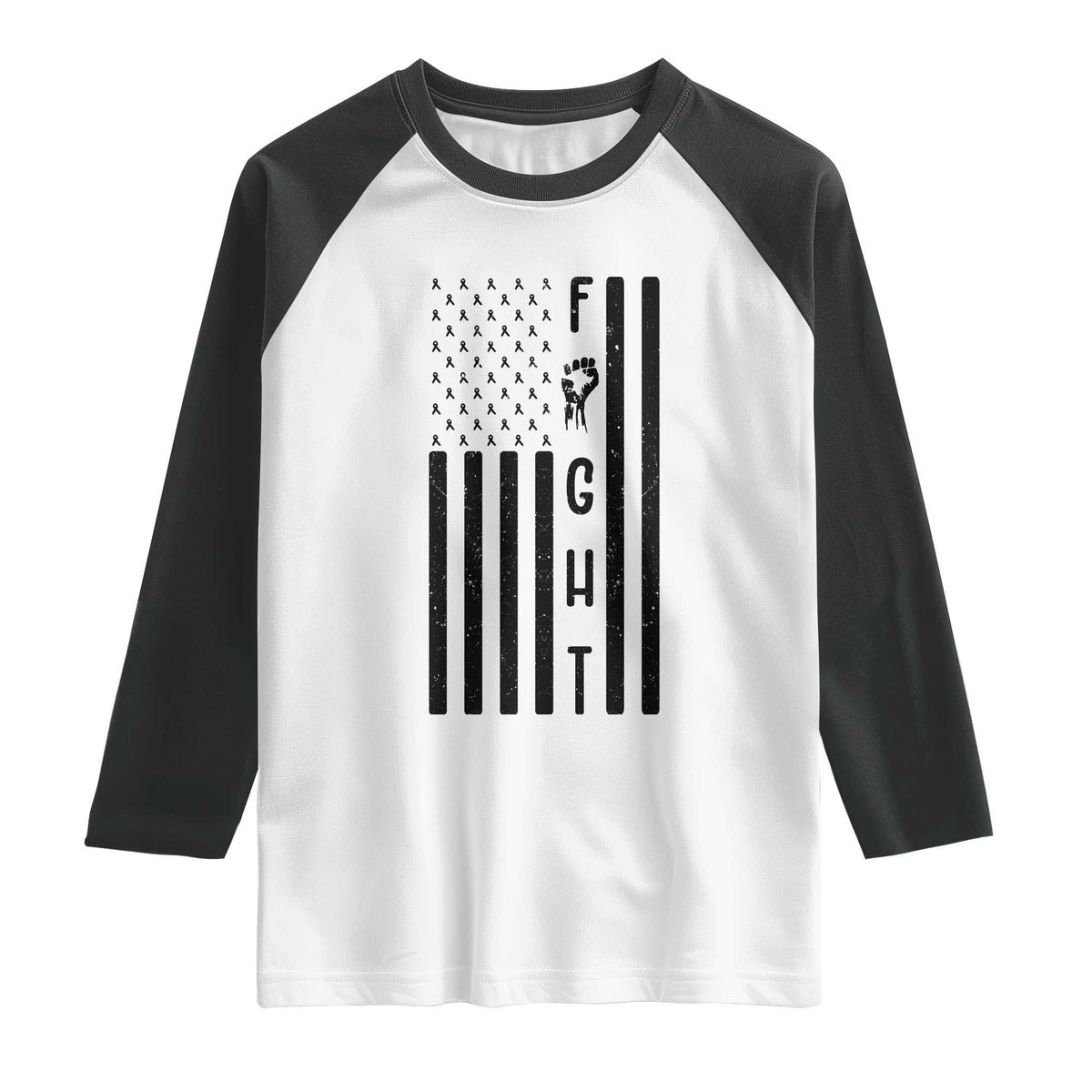 Fight Skin Cancer Melanoma Fighter USA Flag Raglan Shirt