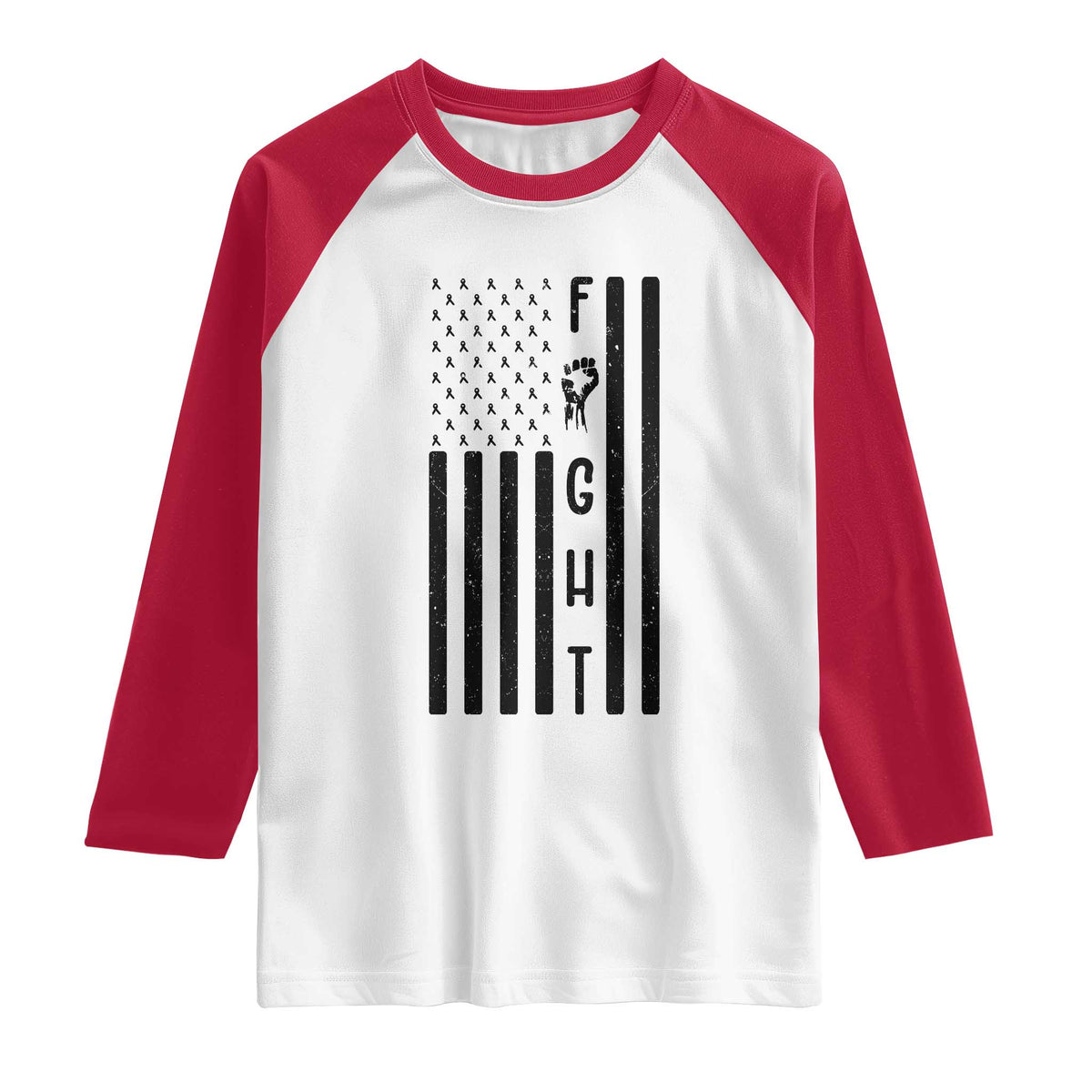 Fight Skin Cancer Melanoma Fighter USA Flag Raglan Shirt
