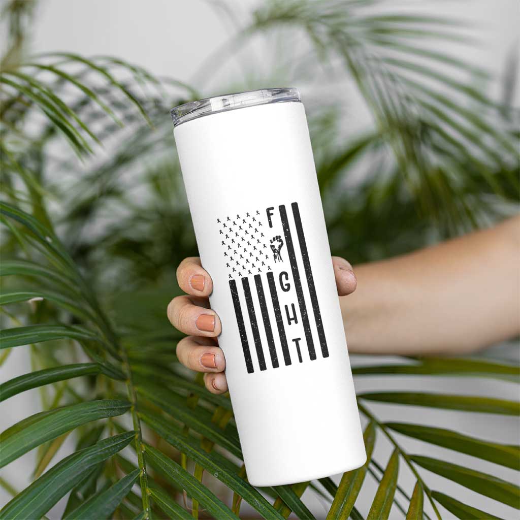Fight Skin Cancer Melanoma Fighter USA Flag Skinny Tumbler