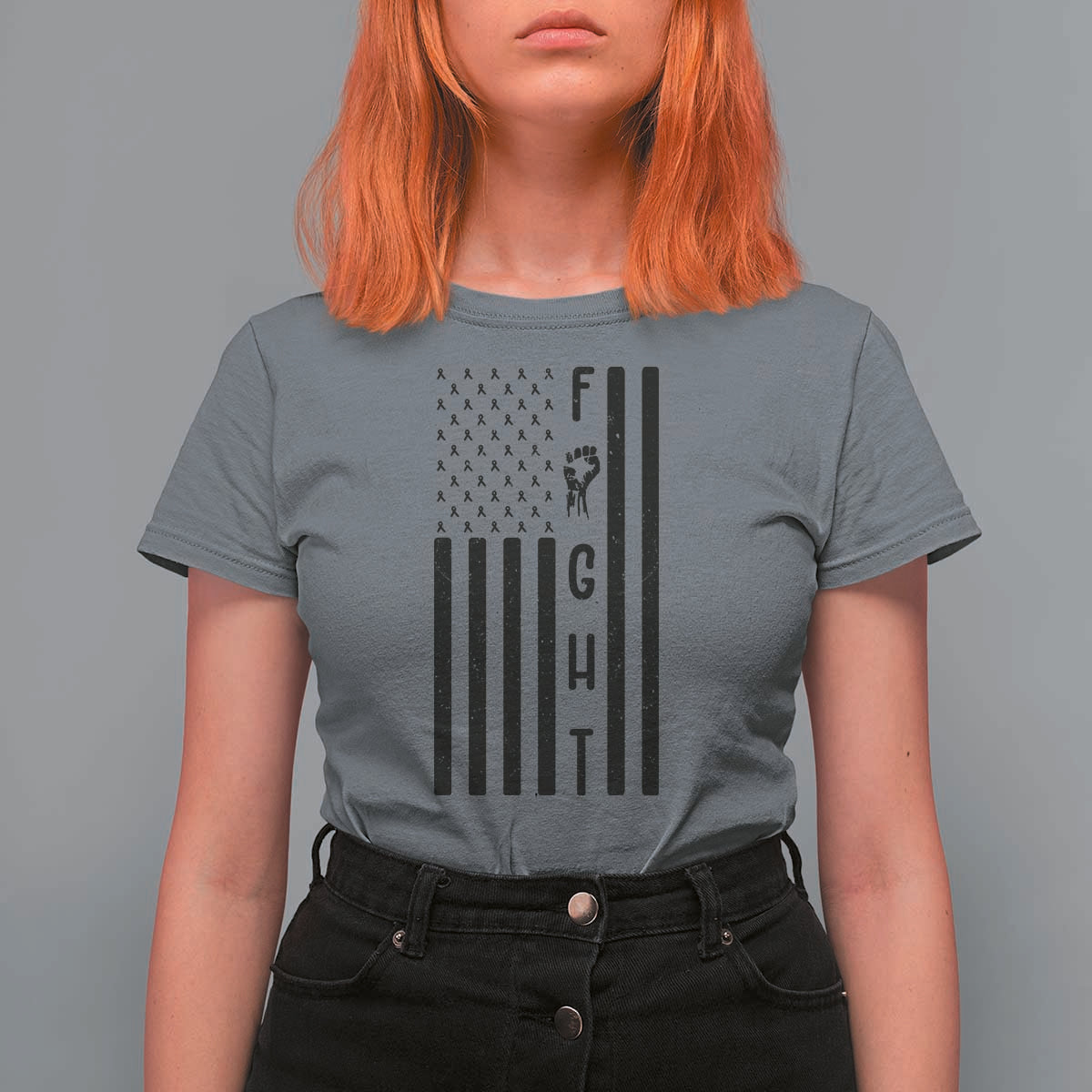 Fight Skin Cancer Melanoma Fighter USA Flag T Shirt For Women