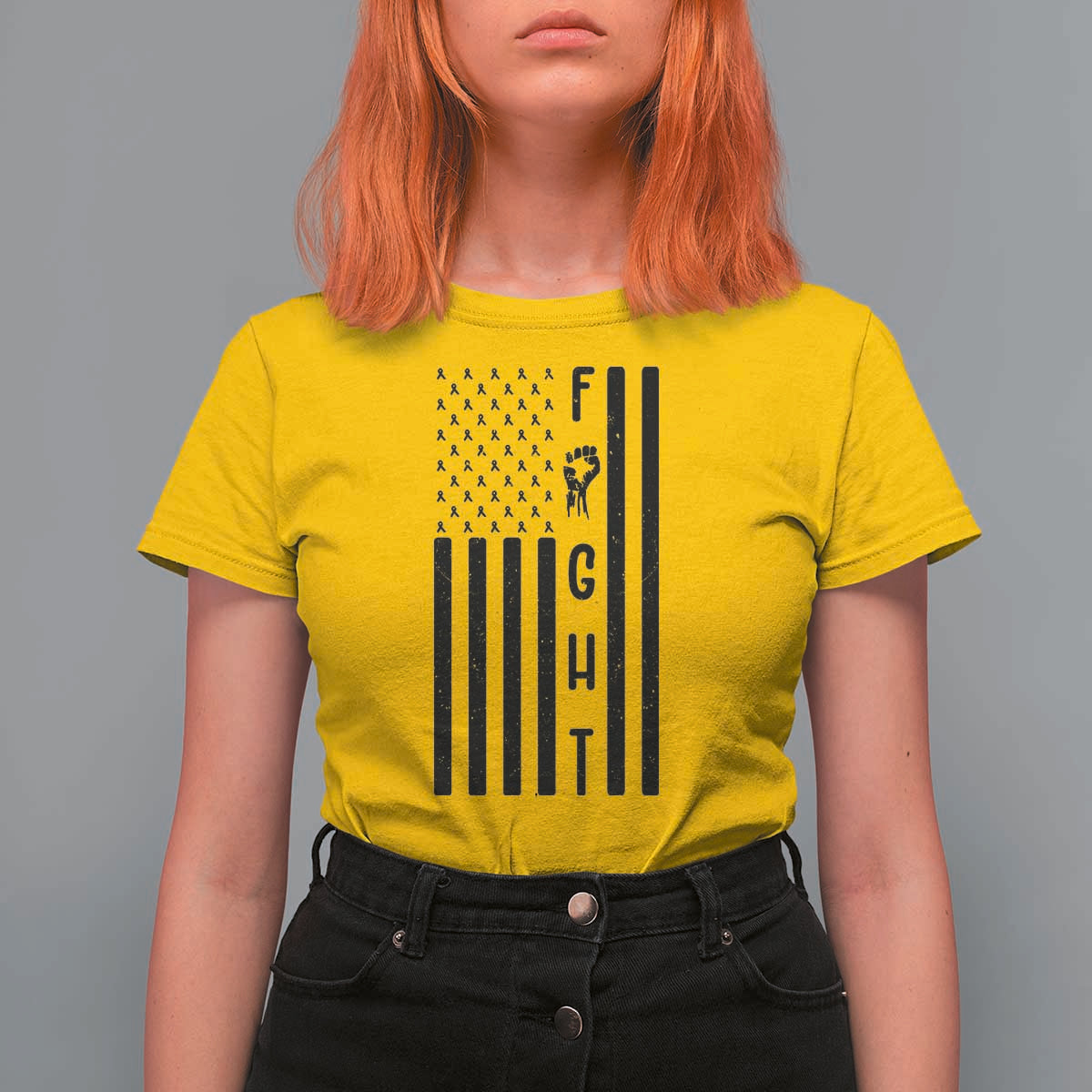 Fight Skin Cancer Melanoma Fighter USA Flag T Shirt For Women