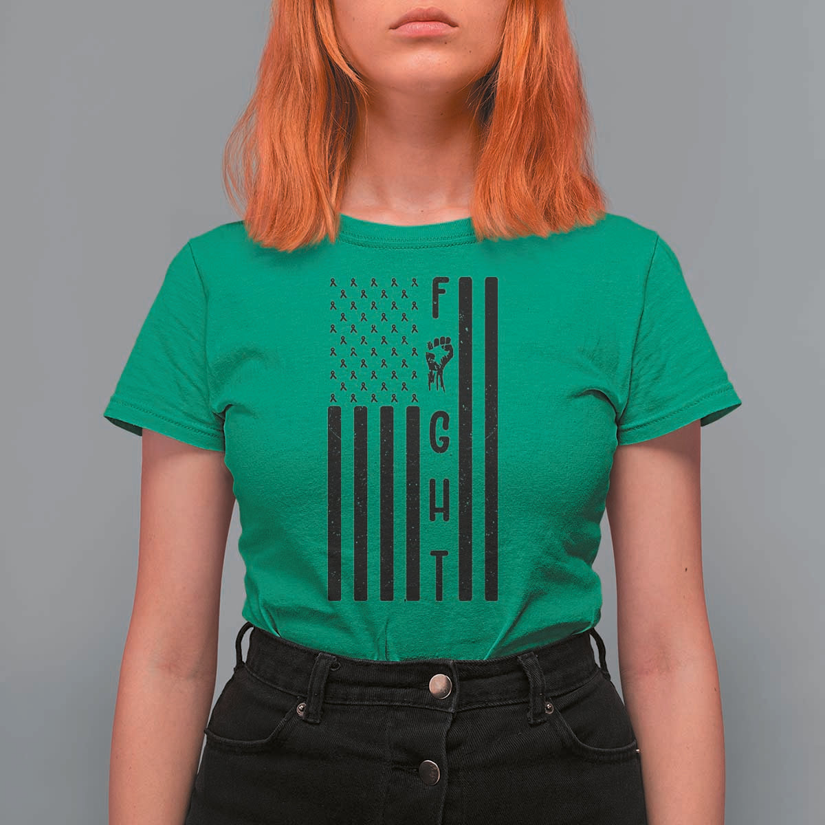 Fight Skin Cancer Melanoma Fighter USA Flag T Shirt For Women