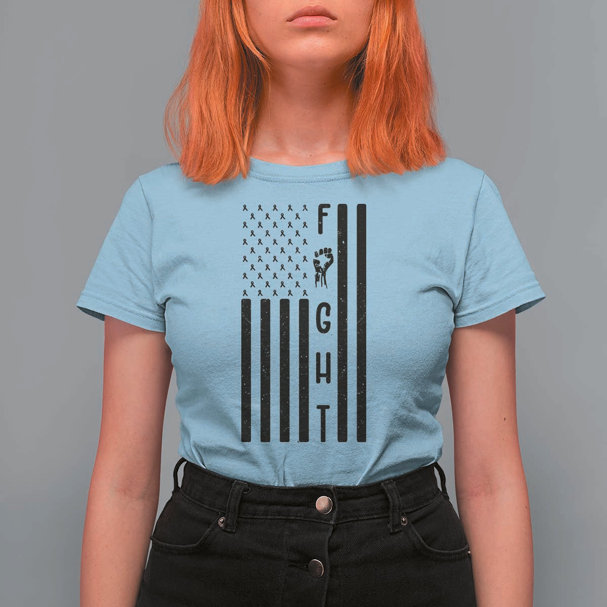 Fight Skin Cancer Melanoma Fighter USA Flag T Shirt For Women