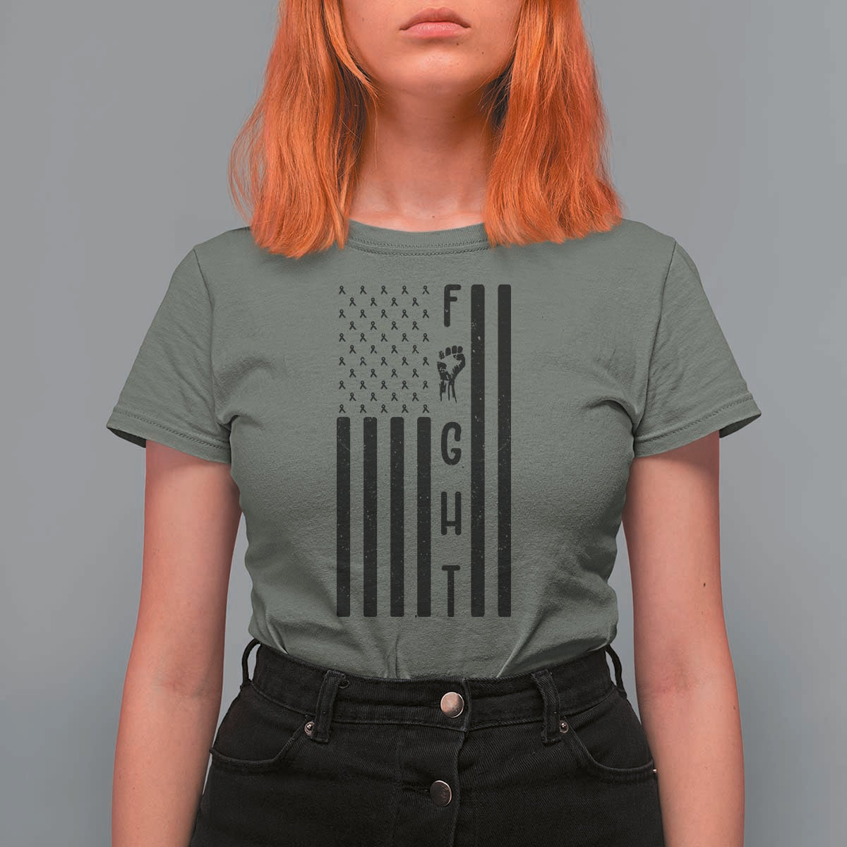 Fight Skin Cancer Melanoma Fighter USA Flag T Shirt For Women