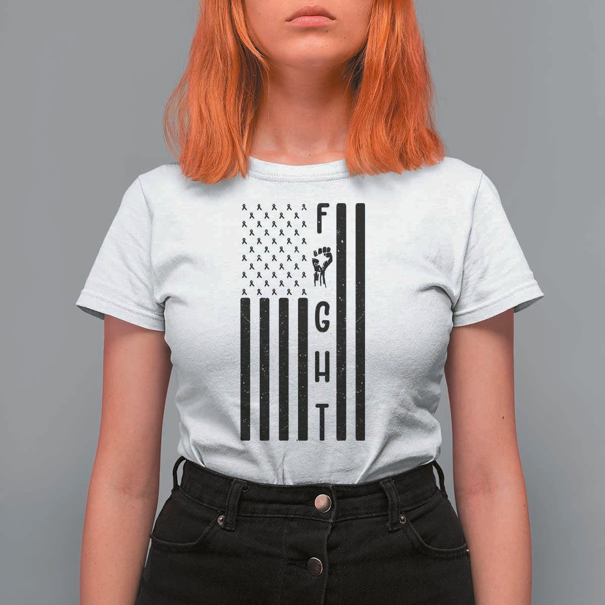 Fight Skin Cancer Melanoma Fighter USA Flag T Shirt For Women