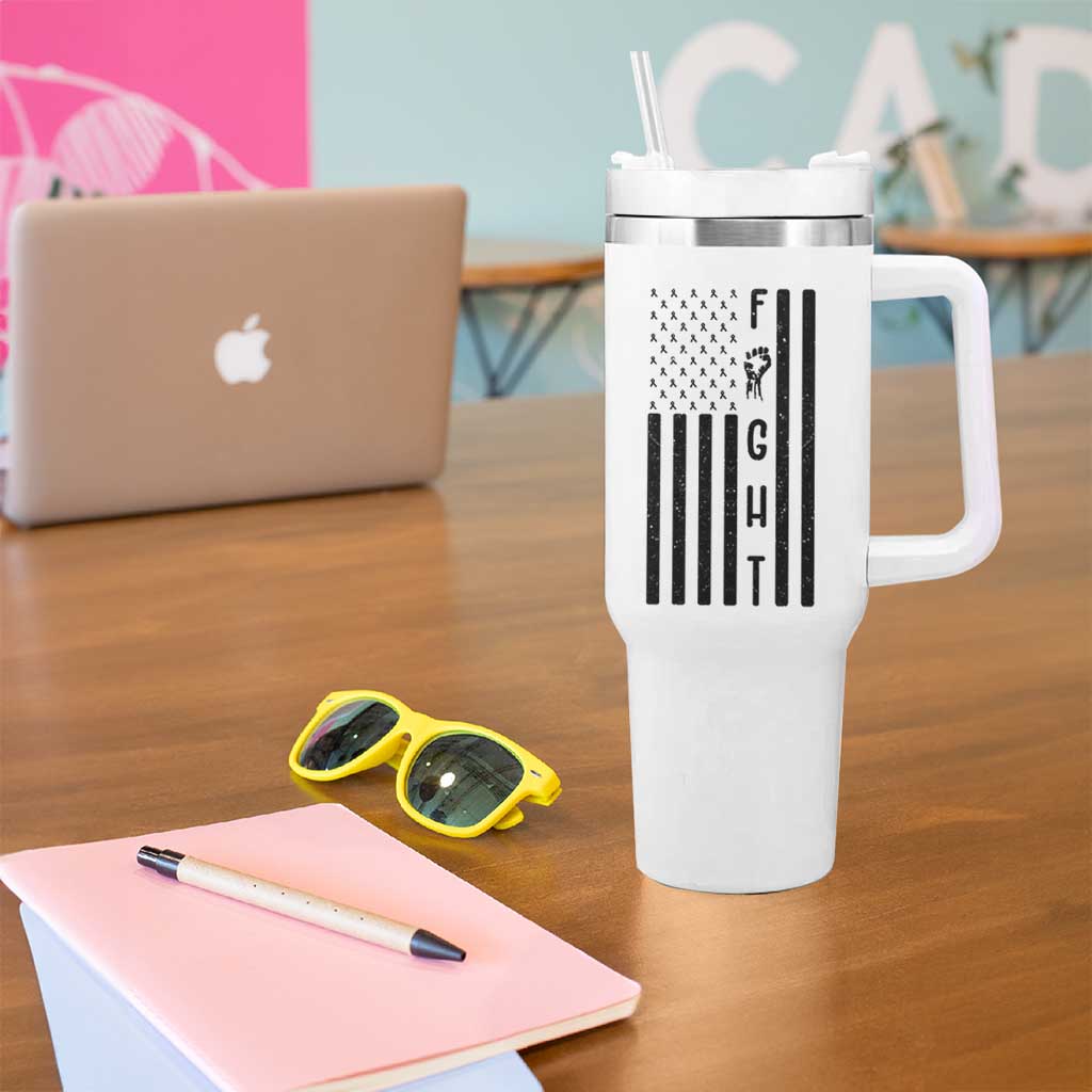 Fight Skin Cancer Melanoma Fighter USA Flag Tumbler With Handle