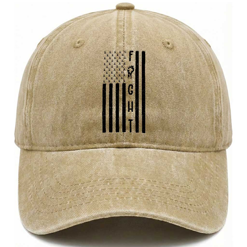 Fight Skin Cancer Melanoma Fighter USA Flag Washed Cotton Baseball Cap