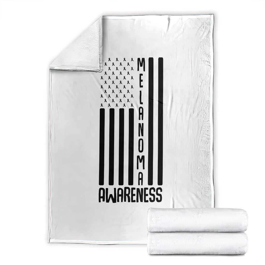 Melanoma Awareness USA Flag Throw Blanket Patriotic Cancer Warrior