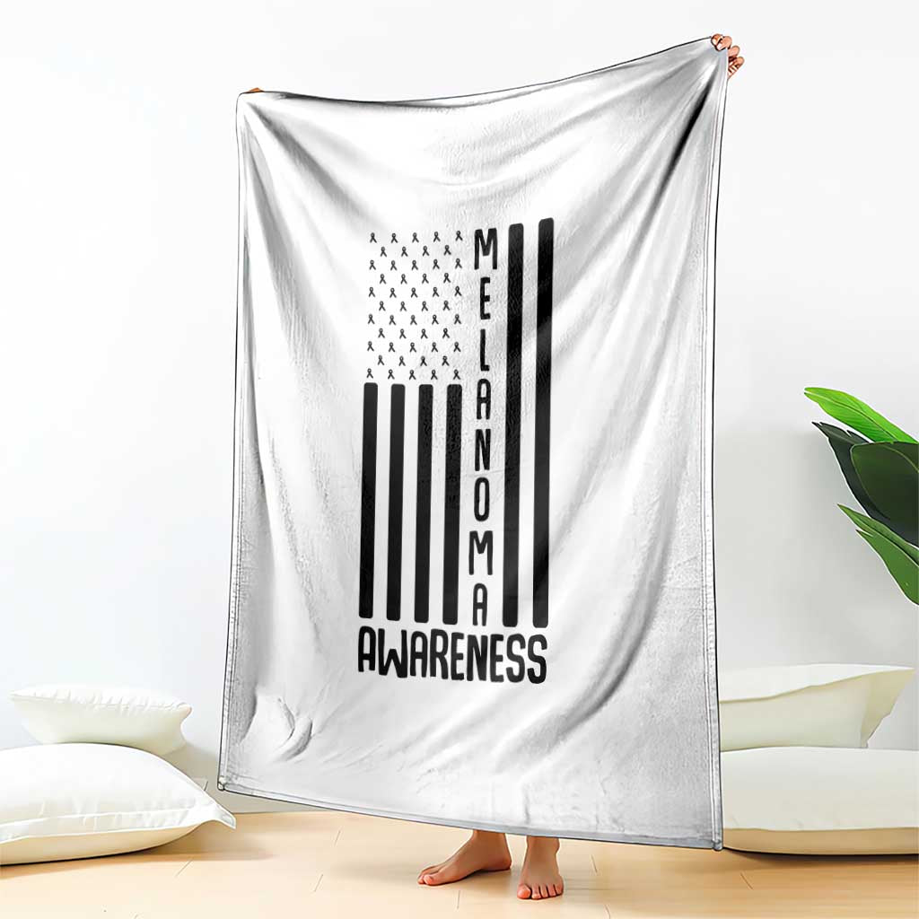 Melanoma Awareness USA Flag Throw Blanket Patriotic Cancer Warrior