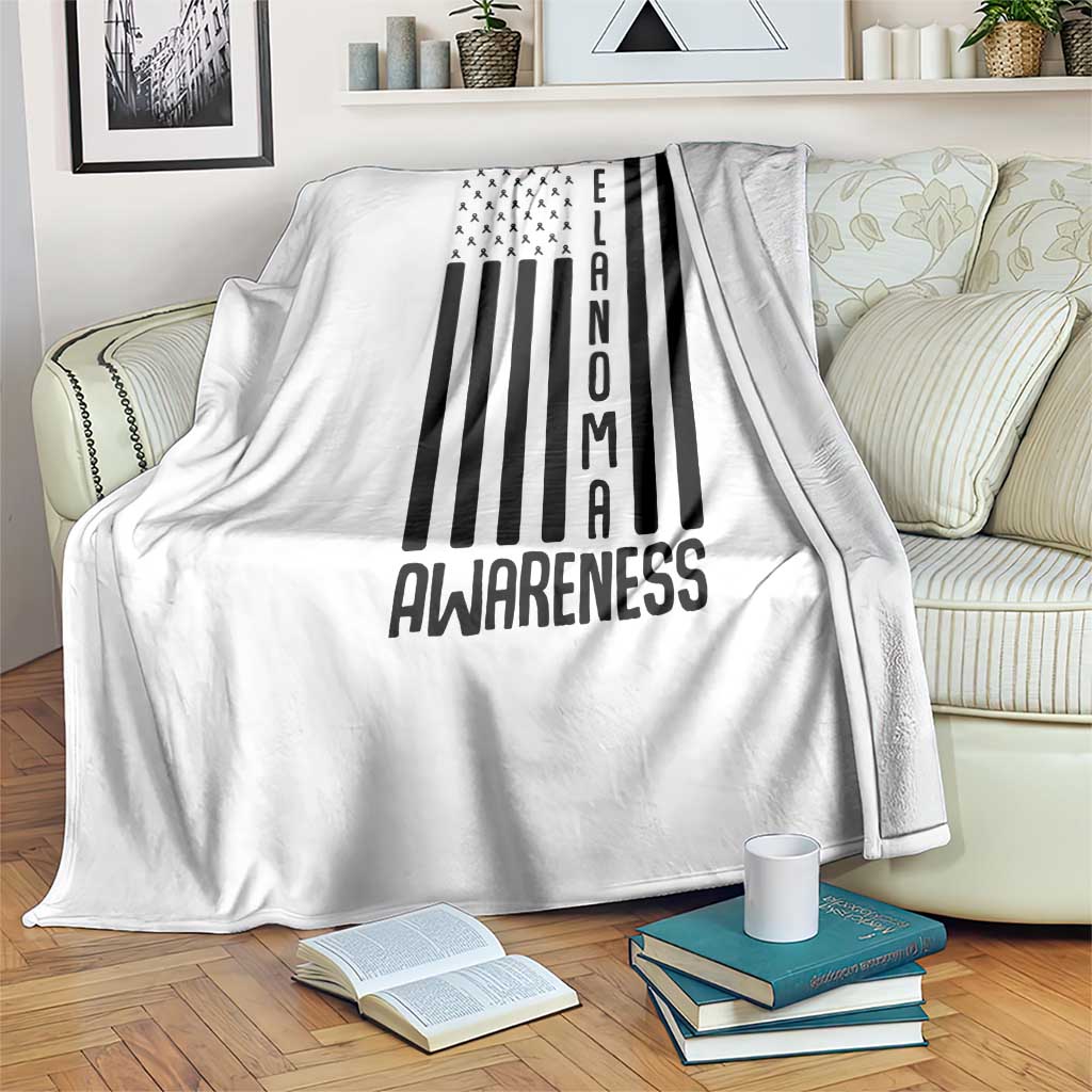 Melanoma Awareness USA Flag Throw Blanket Patriotic Cancer Warrior