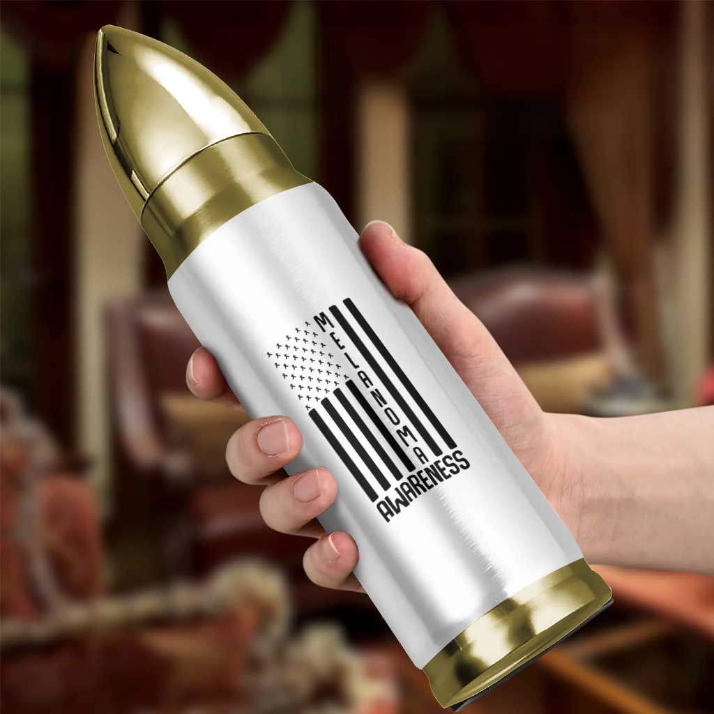 Melanoma Awareness USA Flag Bullet Tumbler Patriotic Cancer Warrior