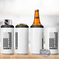Melanoma Awareness USA Flag 4 in 1 Can Cooler Tumbler Patriotic Cancer Warrior