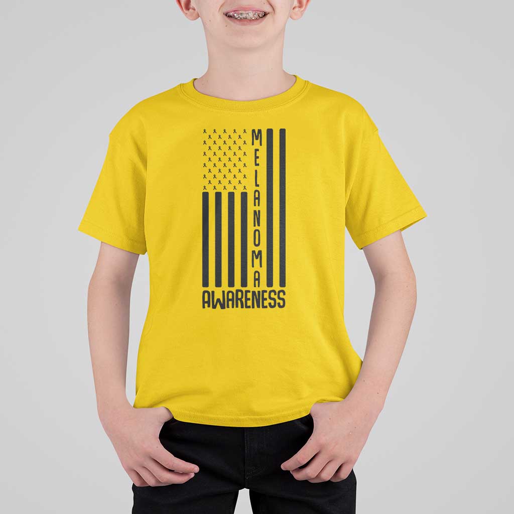 Melanoma Awareness USA Flag T Shirt For Kid Patriotic Cancer Warrior