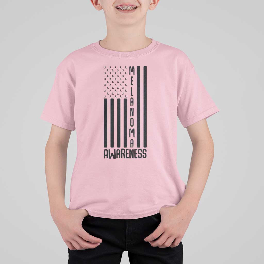 Melanoma Awareness USA Flag T Shirt For Kid Patriotic Cancer Warrior
