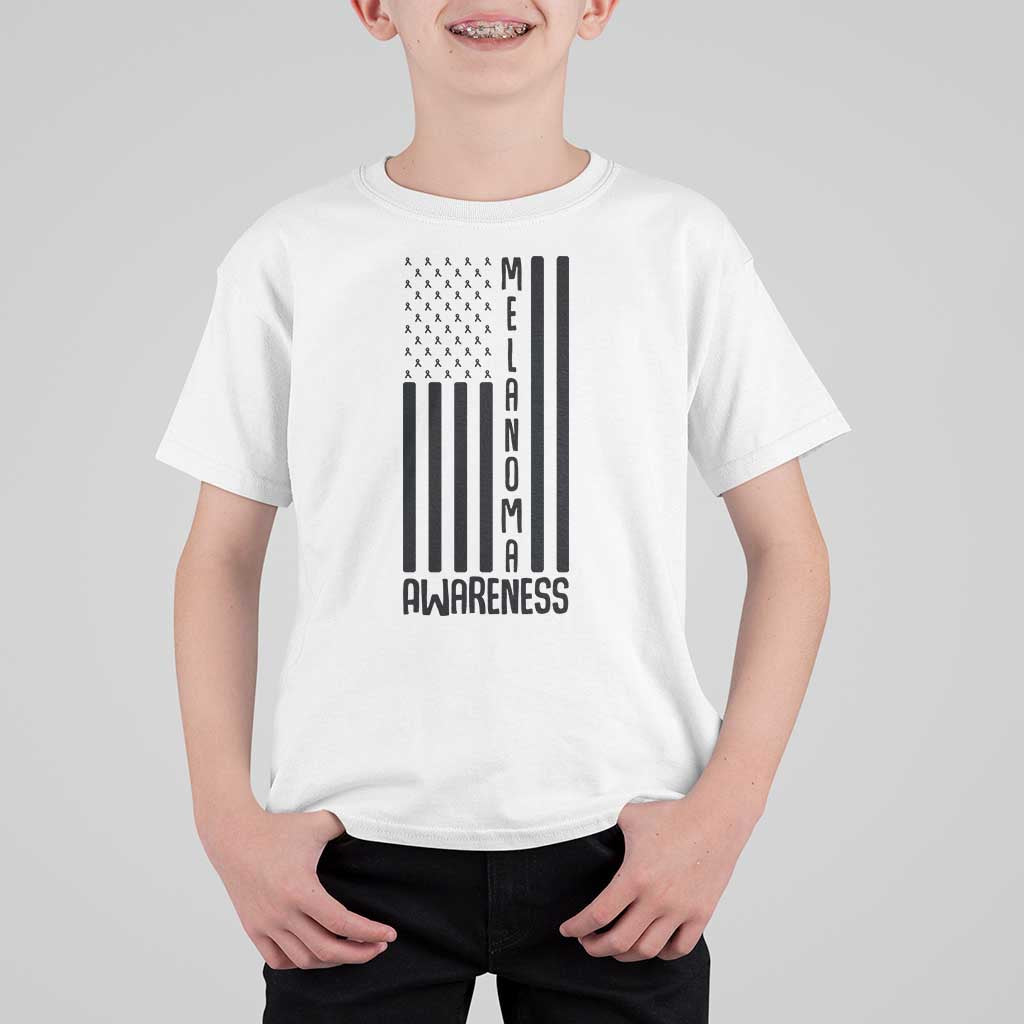 Melanoma Awareness USA Flag T Shirt For Kid Patriotic Cancer Warrior