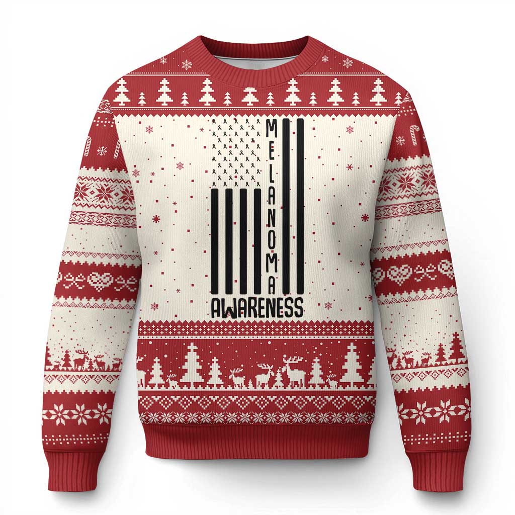 Melanoma Awareness USA Flag Ugly Christmas Sweater Patriotic Cancer Warrior