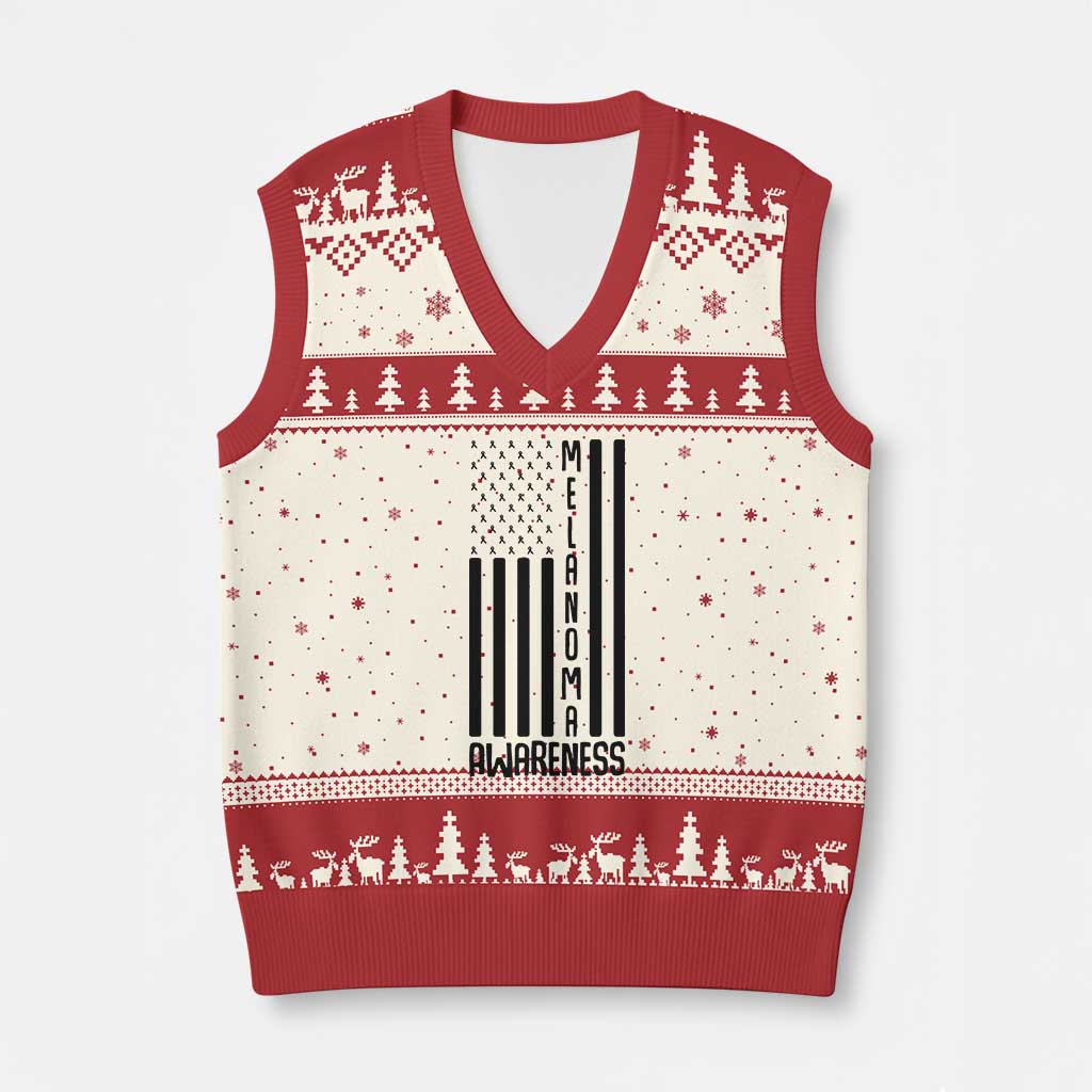 Melanoma Awareness USA Flag V-Neck Knit Sweater Vest Patriotic Cancer Warrior
