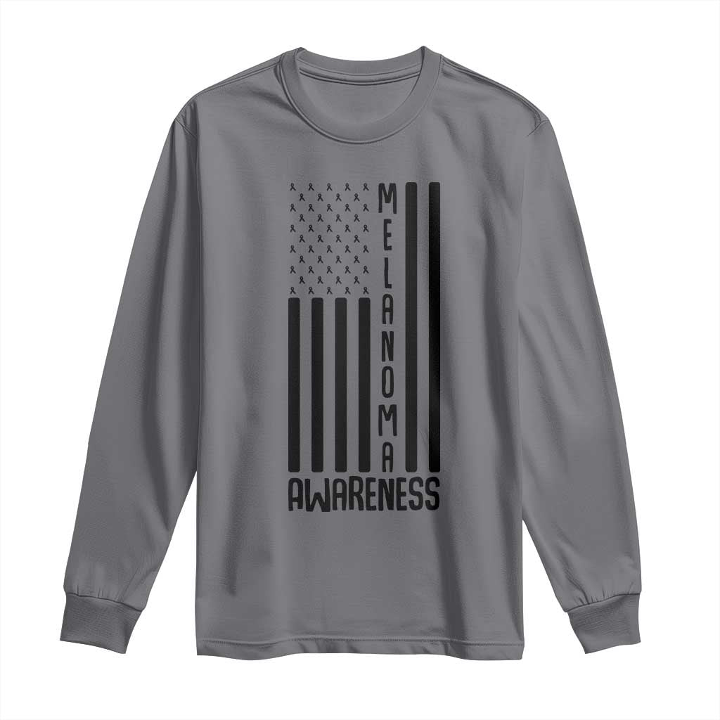 Melanoma Awareness USA Flag Long Sleeve Shirt Patriotic Cancer Warrior