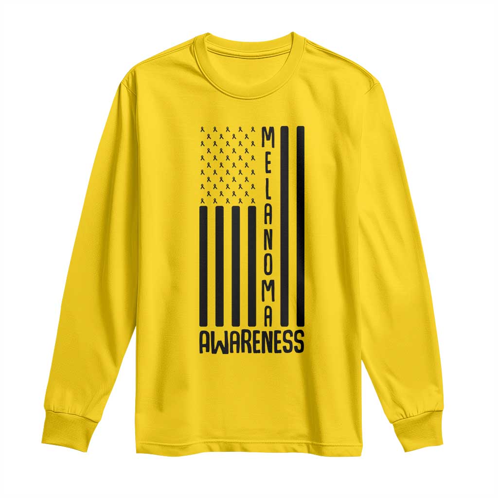 Melanoma Awareness USA Flag Long Sleeve Shirt Patriotic Cancer Warrior