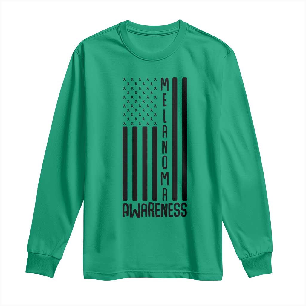 Melanoma Awareness USA Flag Long Sleeve Shirt Patriotic Cancer Warrior