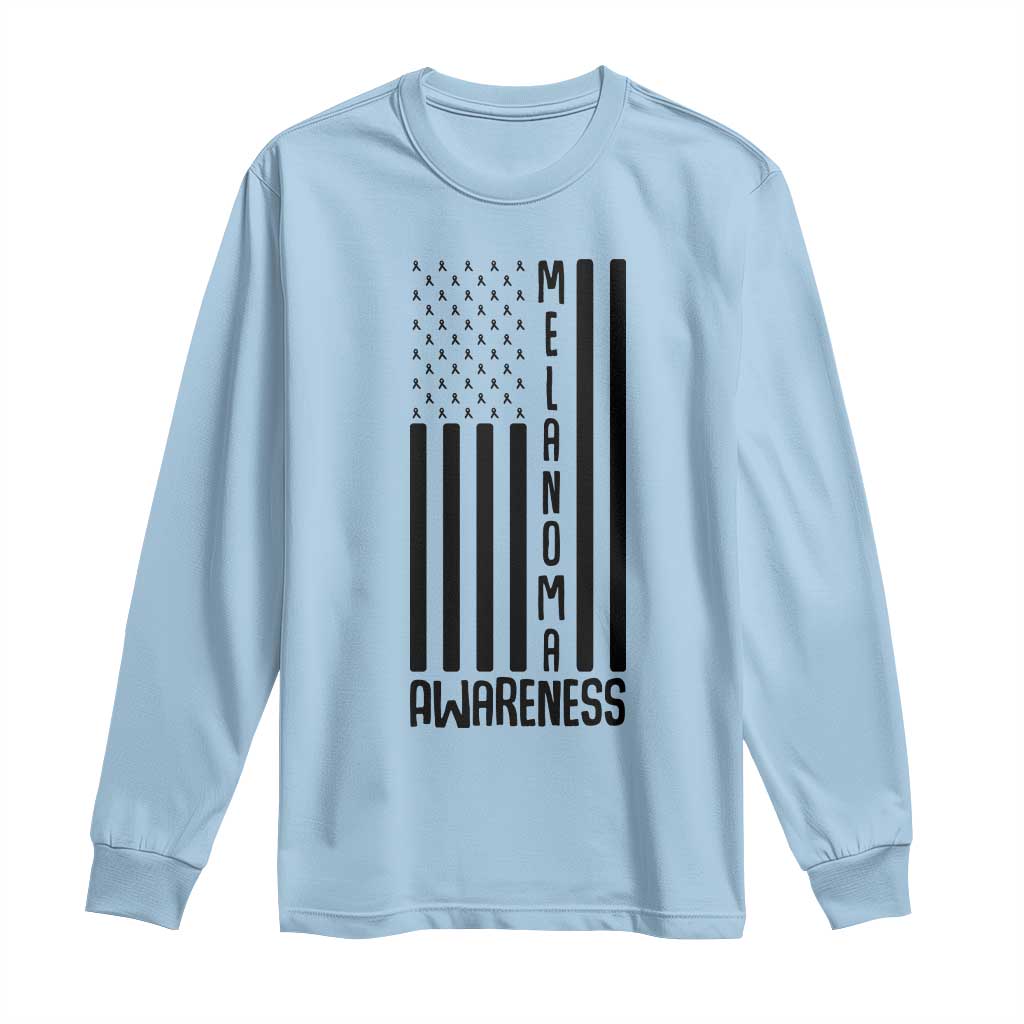 Melanoma Awareness USA Flag Long Sleeve Shirt Patriotic Cancer Warrior