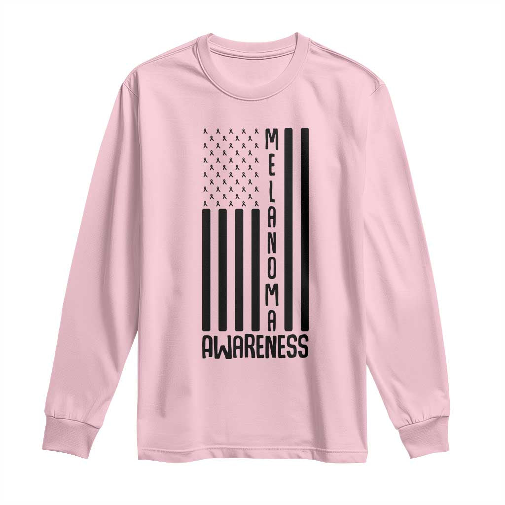 Melanoma Awareness USA Flag Long Sleeve Shirt Patriotic Cancer Warrior