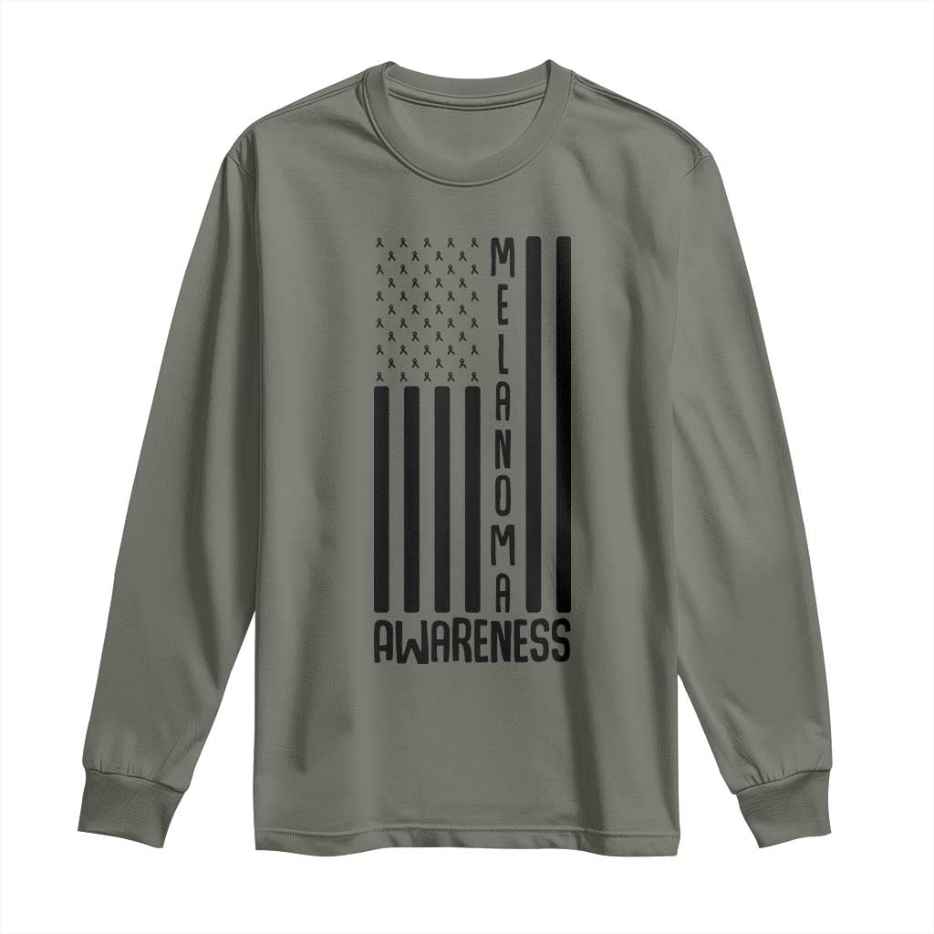 Melanoma Awareness USA Flag Long Sleeve Shirt Patriotic Cancer Warrior