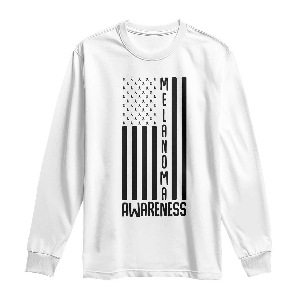 Melanoma Awareness USA Flag Long Sleeve Shirt Patriotic Cancer Warrior