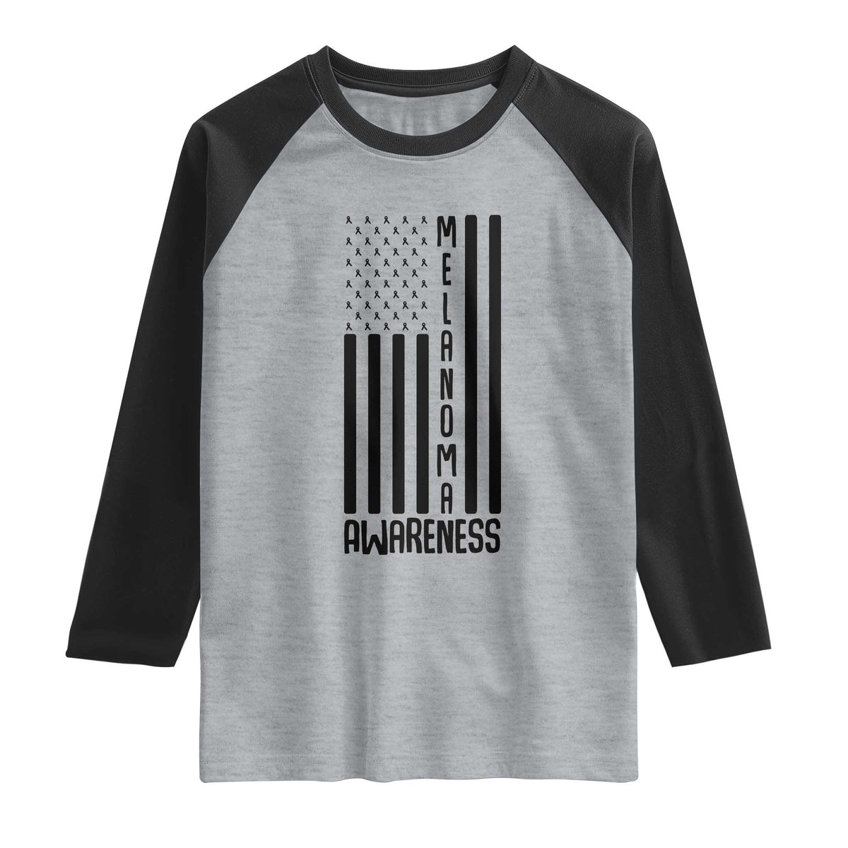 Melanoma Awareness USA Flag Raglan Shirt Patriotic Cancer Warrior