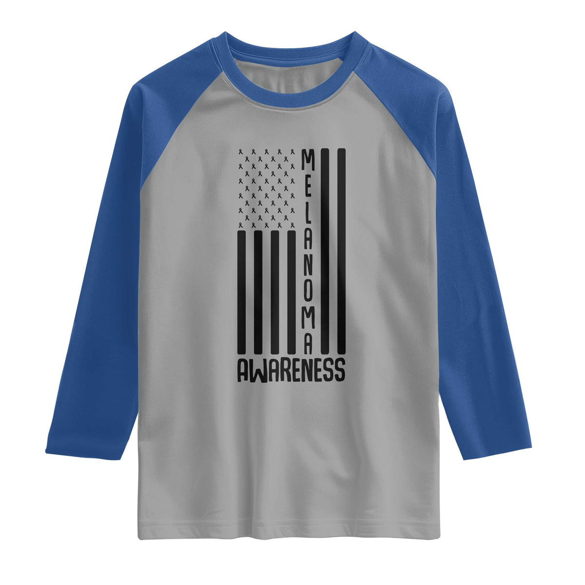Melanoma Awareness USA Flag Raglan Shirt Patriotic Cancer Warrior