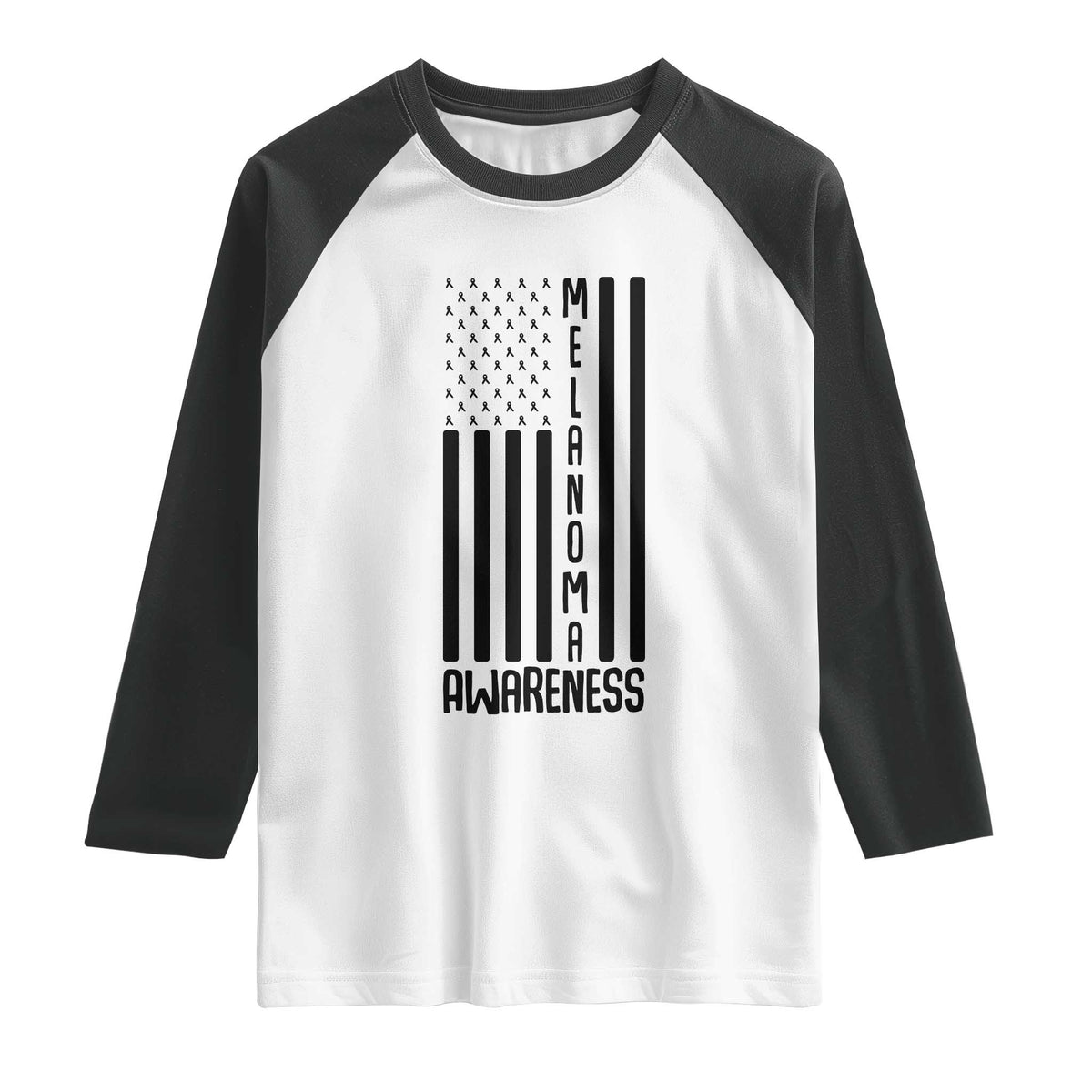 Melanoma Awareness USA Flag Raglan Shirt Patriotic Cancer Warrior