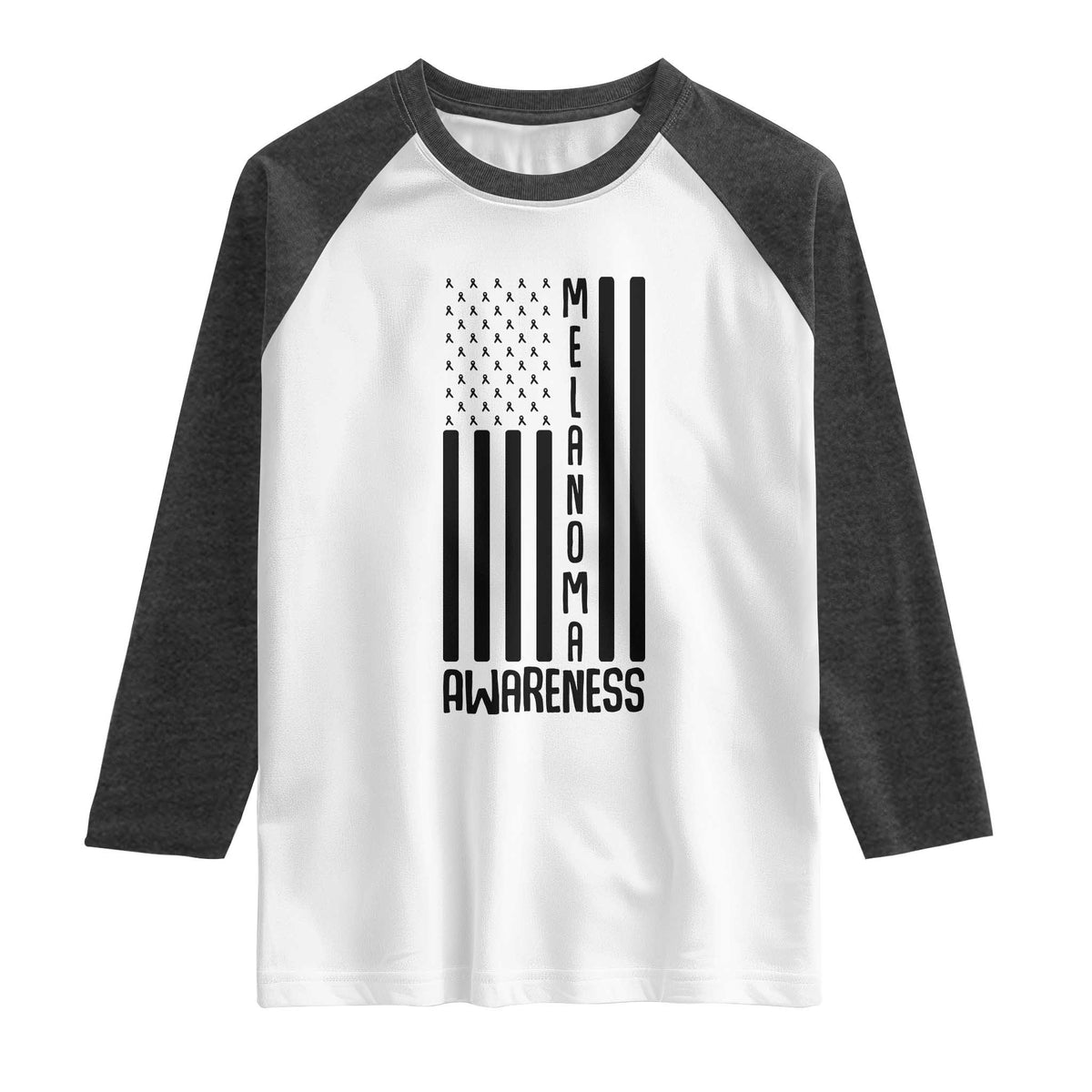 Melanoma Awareness USA Flag Raglan Shirt Patriotic Cancer Warrior