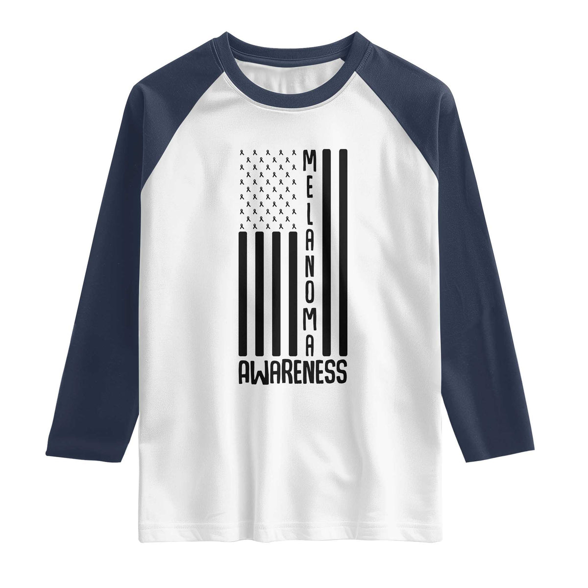 Melanoma Awareness USA Flag Raglan Shirt Patriotic Cancer Warrior
