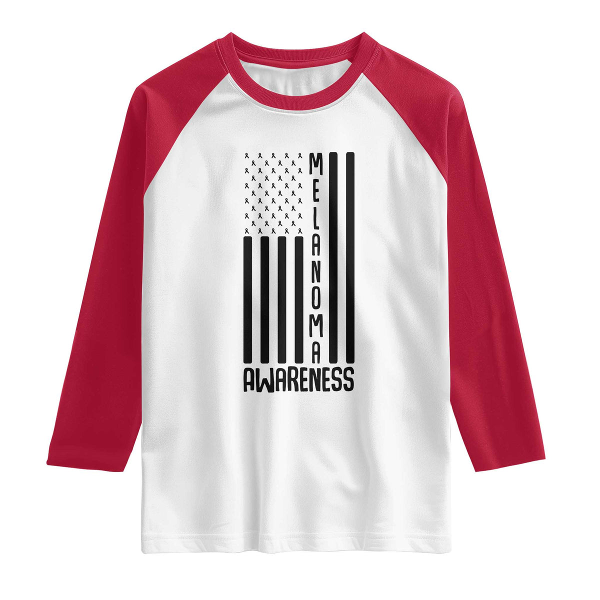Melanoma Awareness USA Flag Raglan Shirt Patriotic Cancer Warrior