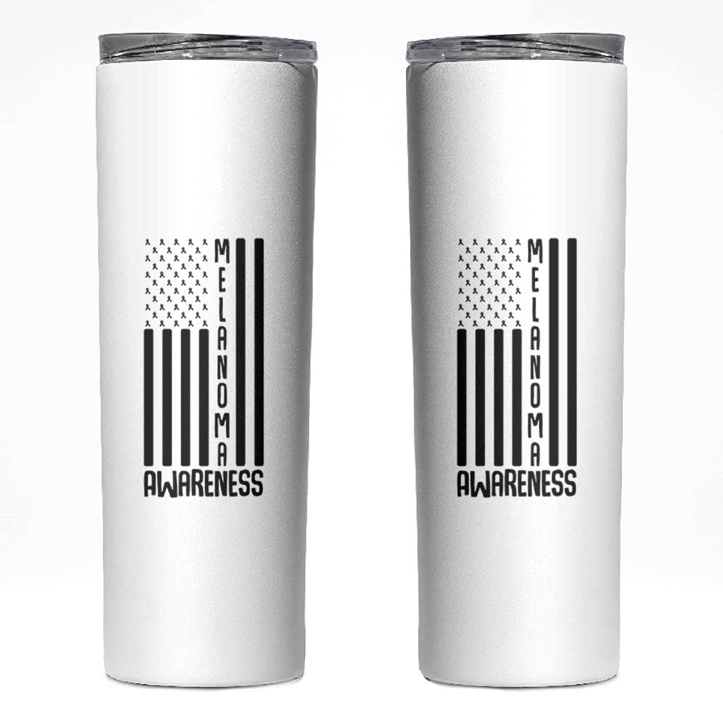 Melanoma Awareness USA Flag Skinny Tumbler Patriotic Cancer Warrior