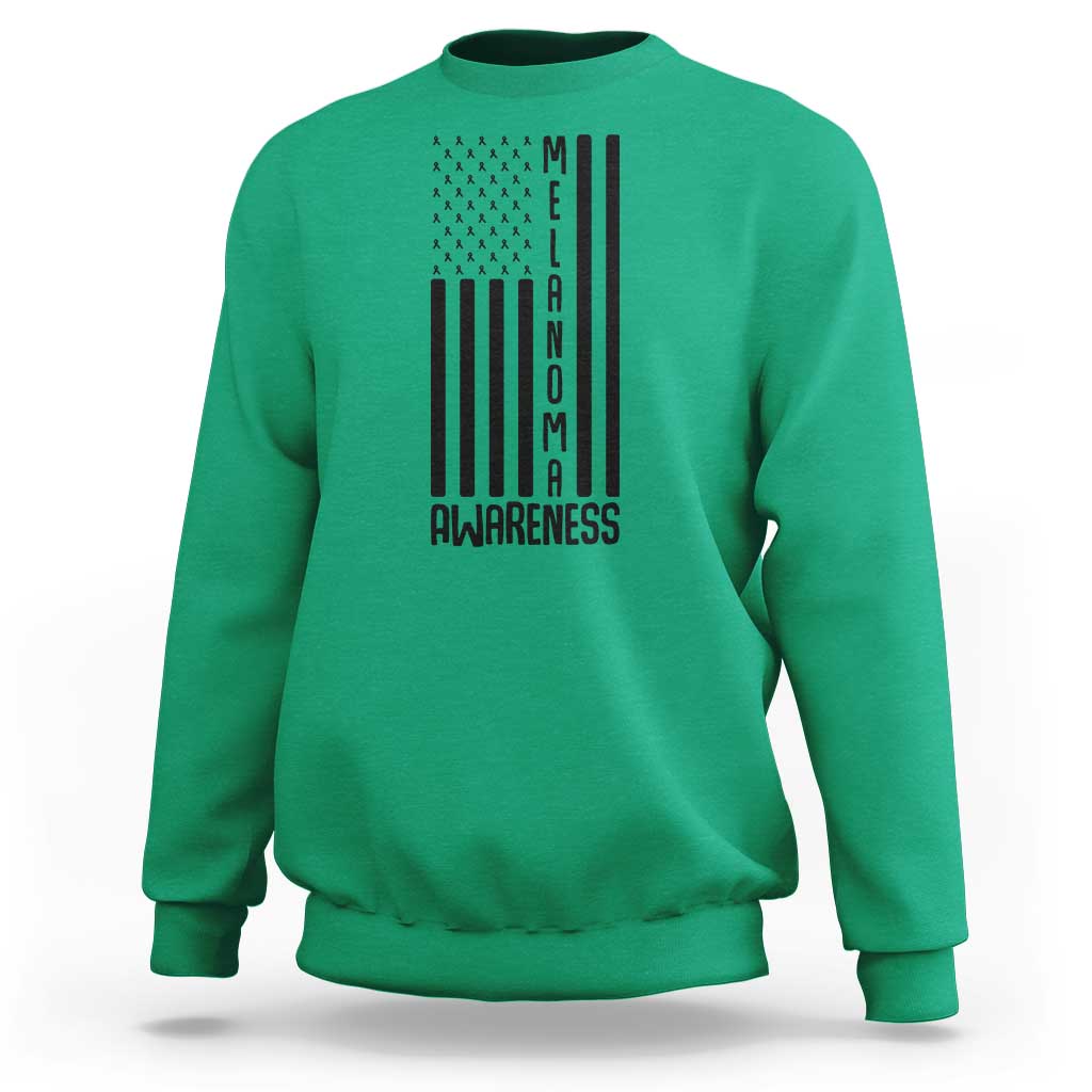 Melanoma Awareness USA Flag Sweatshirt Patriotic Cancer Warrior