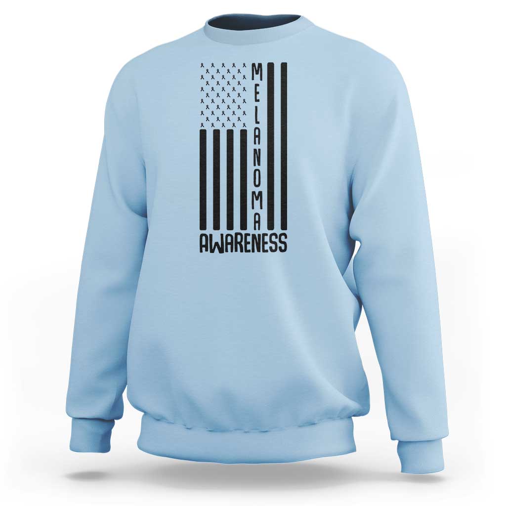 Melanoma Awareness USA Flag Sweatshirt Patriotic Cancer Warrior