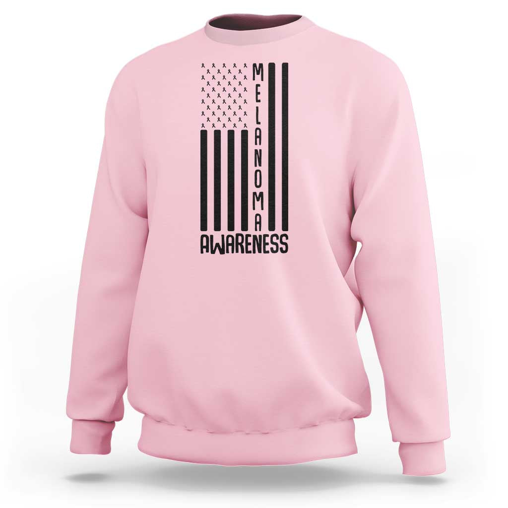 Melanoma Awareness USA Flag Sweatshirt Patriotic Cancer Warrior