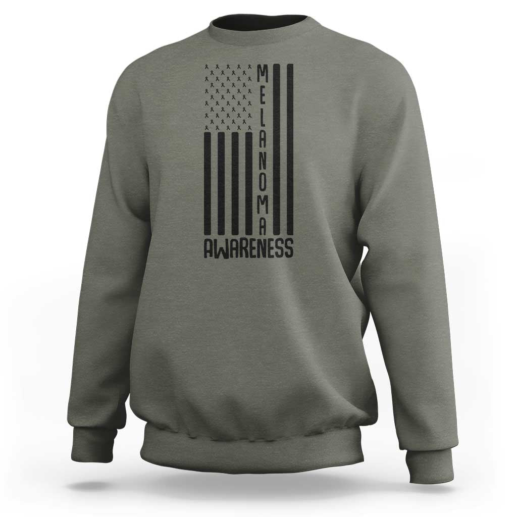 Melanoma Awareness USA Flag Sweatshirt Patriotic Cancer Warrior