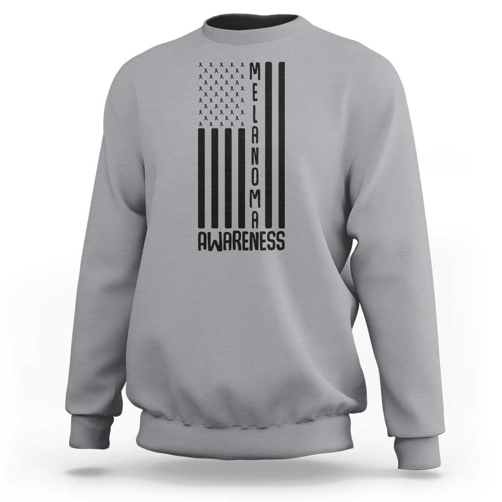 Melanoma Awareness USA Flag Sweatshirt Patriotic Cancer Warrior