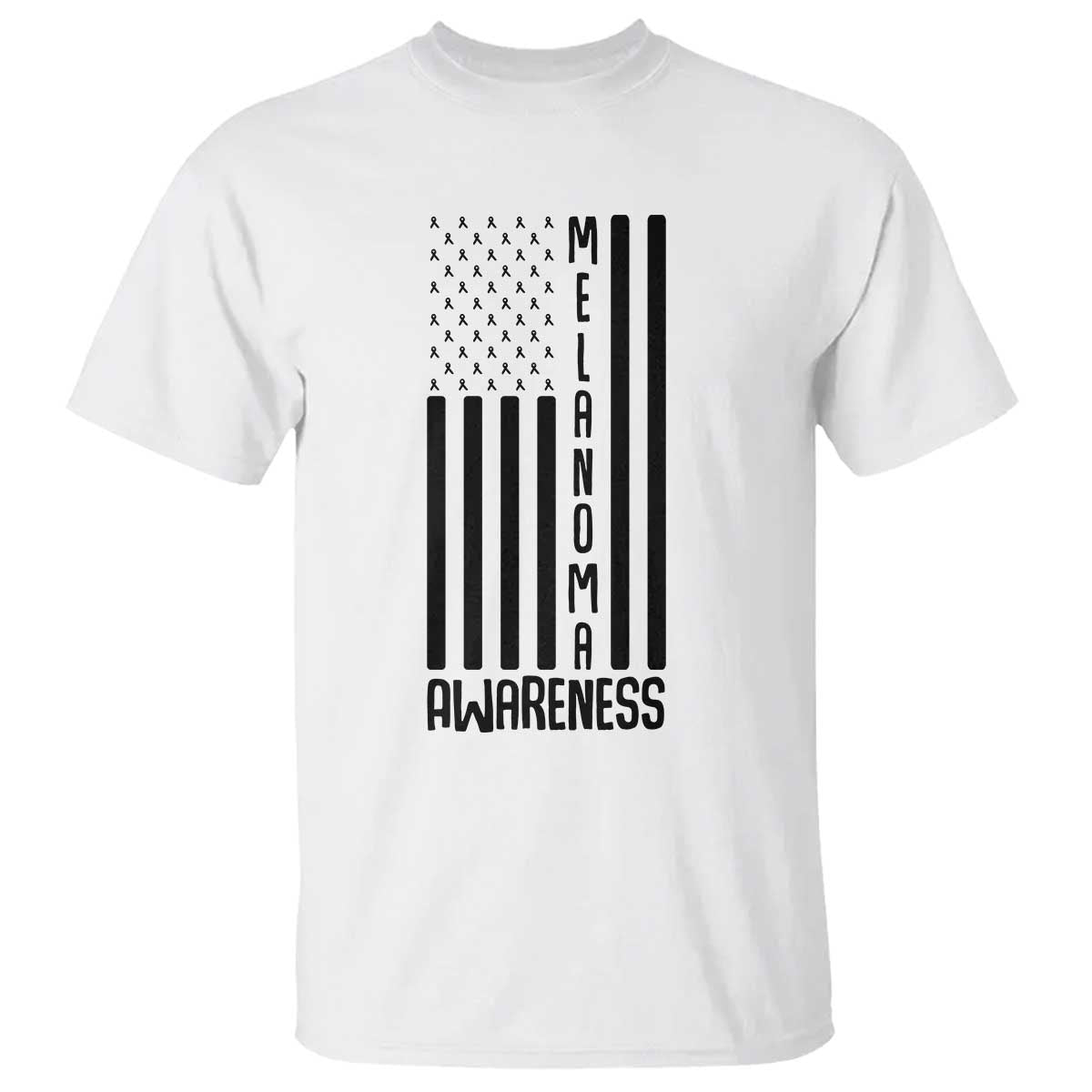 Melanoma Awareness USA Flag T Shirt Patriotic Cancer Warrior