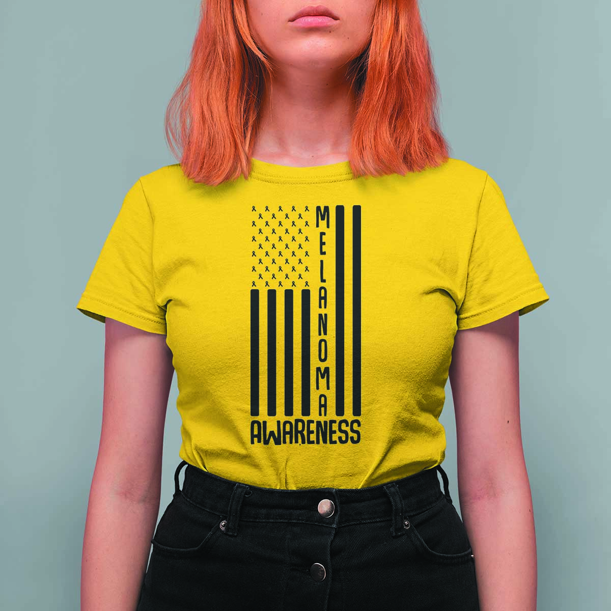 Melanoma Awareness USA Flag T Shirt For Women Patriotic Cancer Warrior